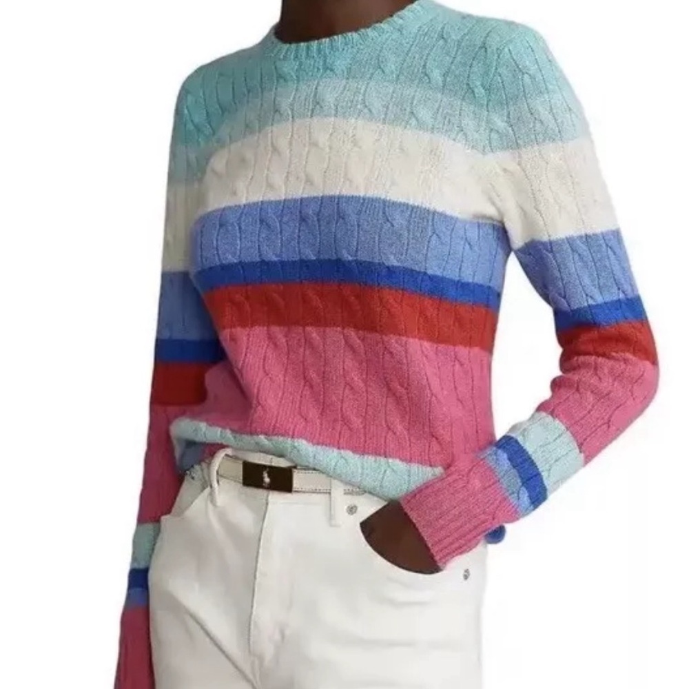 Polo Ralph Lauren Women’s Colorful cable knit cashmere blend Striped Sweater